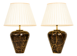 Baluster Shaped Table Lamps in Glazed Black and Gold Ceramic, Set of 2