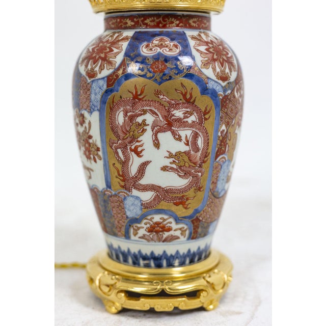 Imari Porcelain & Gilt Bronze Lamp, 1880 For Sale - Image 4 of 12