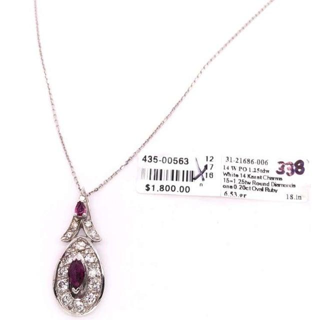 14 Karat White Gold Necklace With Diamond and Ruby Pendant 1.25 TDW For Sale - Image 4 of 7