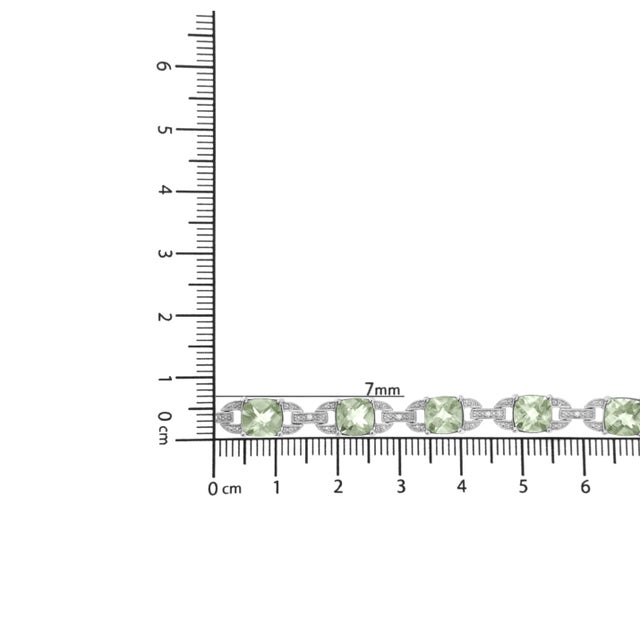 Metal .925 Sterling Silver 7x7 mm Cushion Cut Green Amethyst and 1/20 cttw Round Cut Diamond Fashion Tennis Bracelet - 7" For Sale - Image 7 of 7