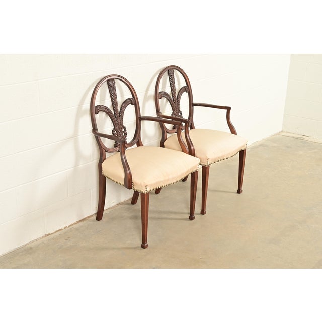 Romweber Romweber Antique French Regency Louis XVI Carved Mahogany Armchairs or Dining Chairs, Pair For Sale - Image 4 of 14