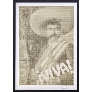 Francisco Vital "Viva Zapata" Contemporary Black & Tan Mexican Revolutionary Pixelated Portrait, 2025 For Sale