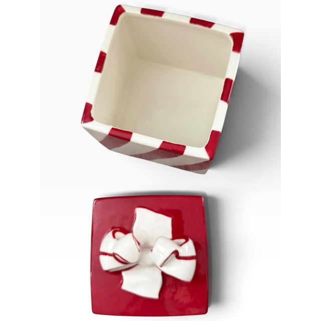 Vintage Savino Designs Red & White Gift Box Cookie Jar, Earthenware For Sale - Image 4 of 5