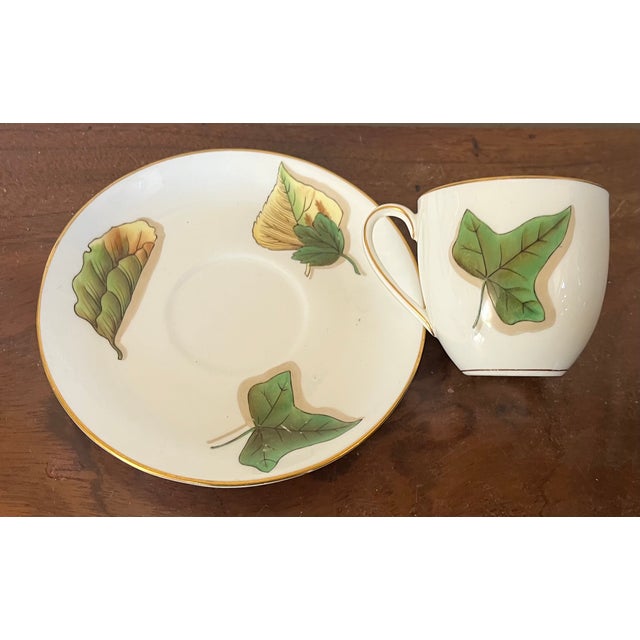 Antique 19th Century Wedgwood China Porcelain Hand Painted Tea Cup & Saucer in the Shadow Leaf Pattern For Sale - Image 12 of 18