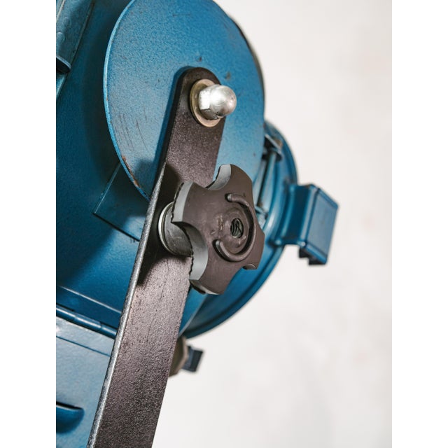 Blue Fresnel Theater Spotlight Floor Lamp on Matching Steel Tripod from A.E. Cremer, Paris, 1950s For Sale - Image 4 of 18