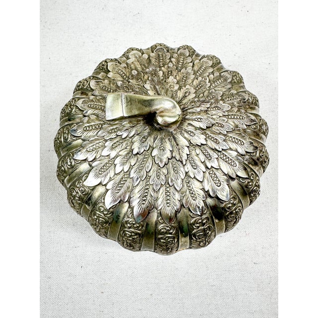Traditional Vintage Highlands Silver-Plated Ornate Pumpkin Trinket Box & Candy Dish For Sale - Image 3 of 9