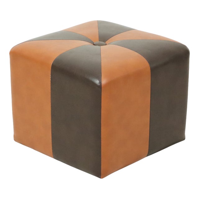 Vintage Square Pouf in Brown Patchwork, 1960s For Sale