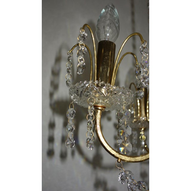 Mid-Century Modern Brass and Lead Crystal 5-Light Chandelier from Preico, 1970s For Sale - Image 3 of 9
