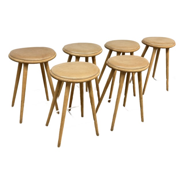 Space Copenhagen for Mater Soaped Oak Wood Counter Stools, Set of Six For Sale