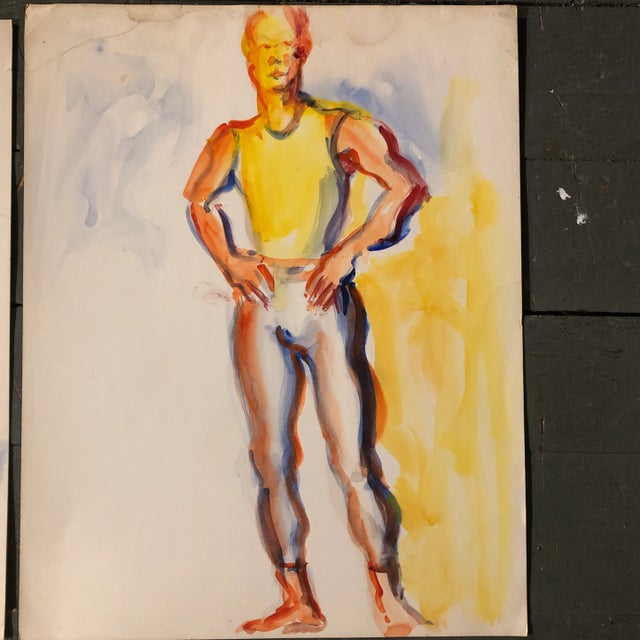 Gallery Wall Collection 5 Vintage 1970’s Original Male Study Watercolor Paintings- Set of 5 For Sale - Image 4 of 10