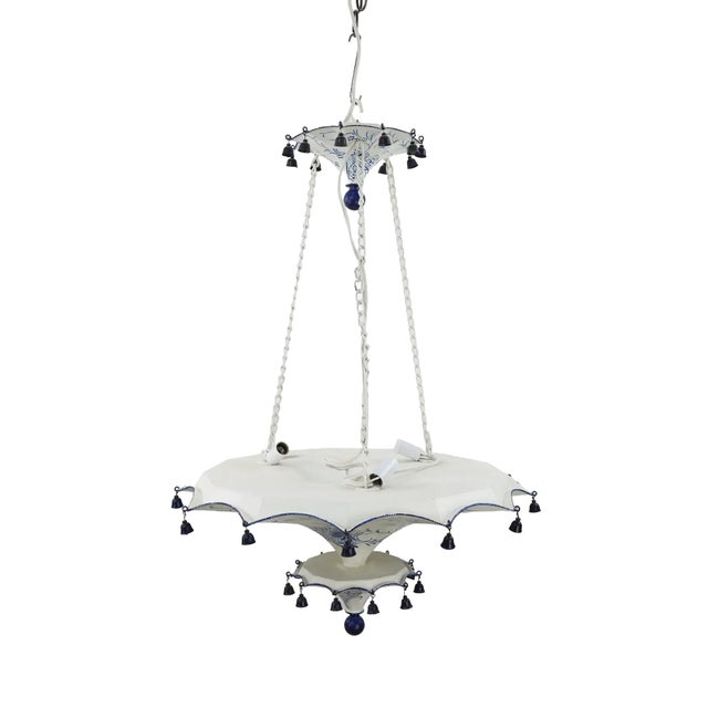 White Vintage Two Tiers Upside Down Umbrella Ceiling Chandelier With Bells, White/ Blue in Arabasic Design Style For Sale - Image 8 of 9