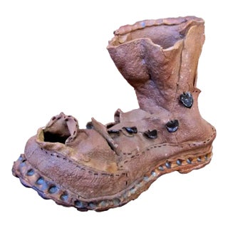 1960s Outsider Art Clay Boot Sculpture For Sale