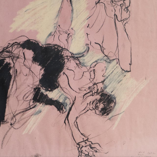 1960s Vintage Original Pastel Drawing Depicting a Dramatic Scene by David Azuz, 1960s/1970s For Sale - Image 5 of 14