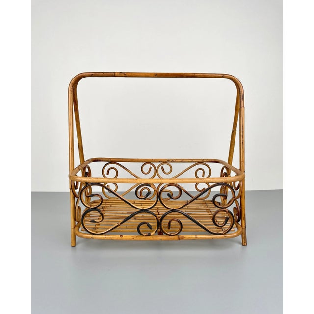 Bamboo & Rattan Magazine Rack Holder, Italy, 1960s For Sale - Image 3 of 16