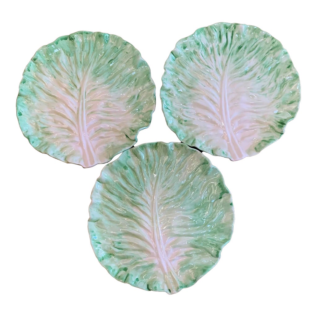 Light Green Ceramic Hand Painted Cabbage Leaf 8” Salad Plates 