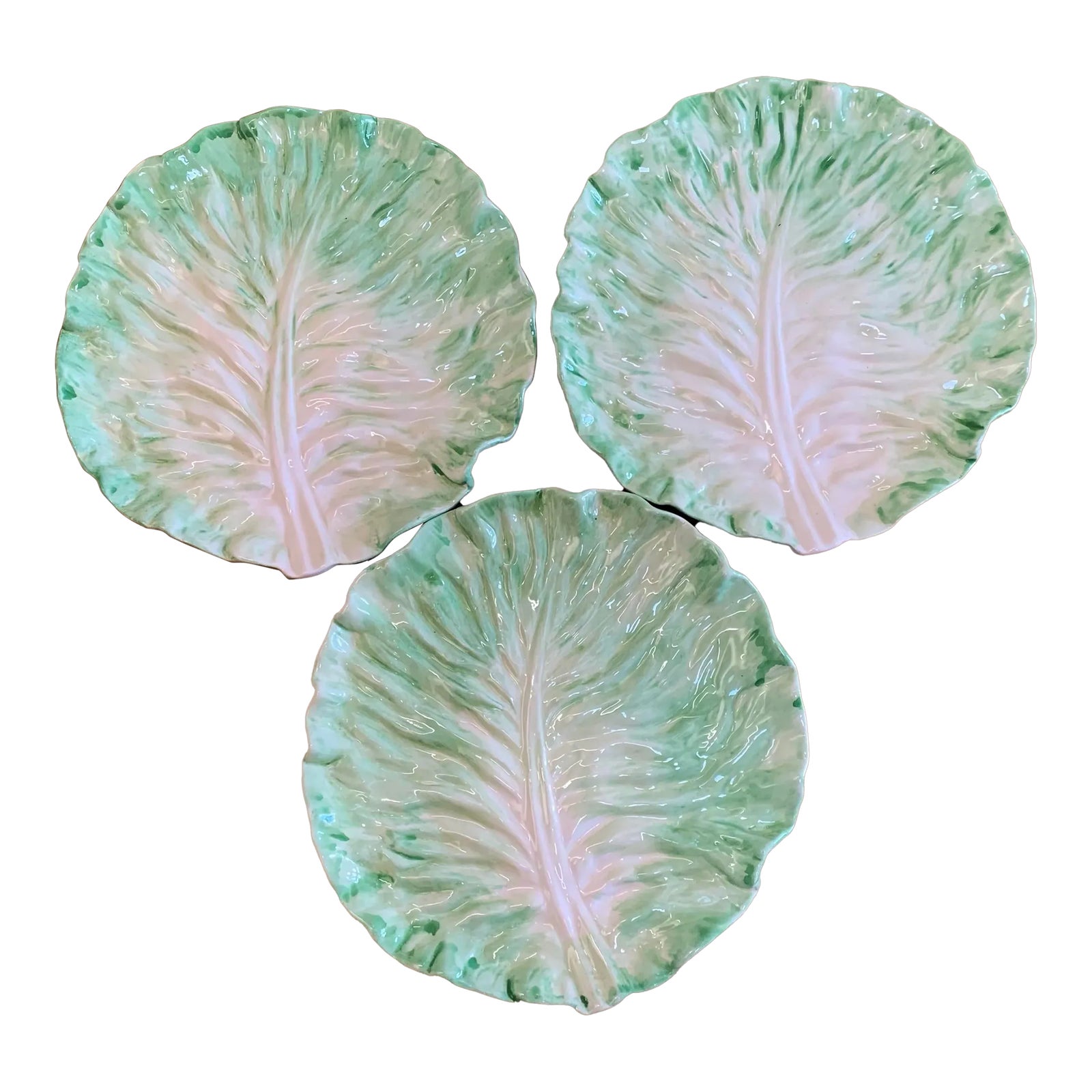 Light Green Ceramic Hand Painted Cabbage Leaf 8” Salad Plates - Set of ...