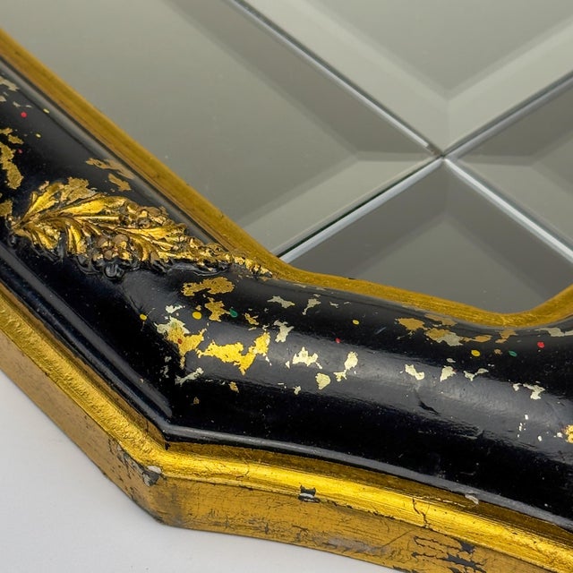 Vintage Venetian Chinoiserie Black and Gold Painted Wall Mirror, Italy, 1950s For Sale - Image 13 of 18