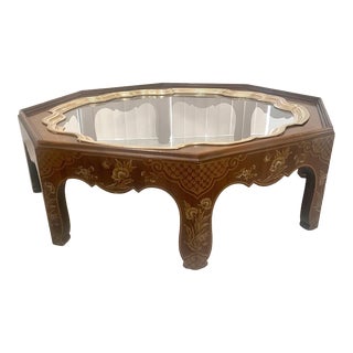 1980s Baker Furniture Chinoiserie Octagonal Brass Cocktail Table For Sale