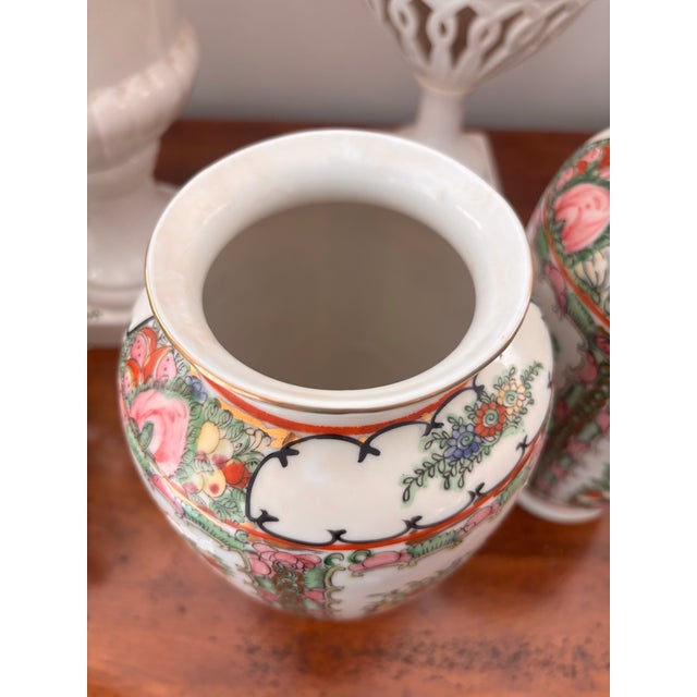 Mid 20th Century Mid Twentieth Century Chinese Famille Rose Medallion Matched Pair of 9.75” Vases For Sale - Image 5 of 8