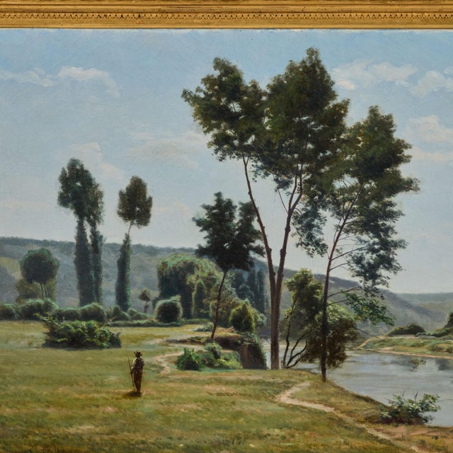 Landscape oil on canvas by French artist Edouard Masson (1881-1950) in a hand-carved, gilded frame.