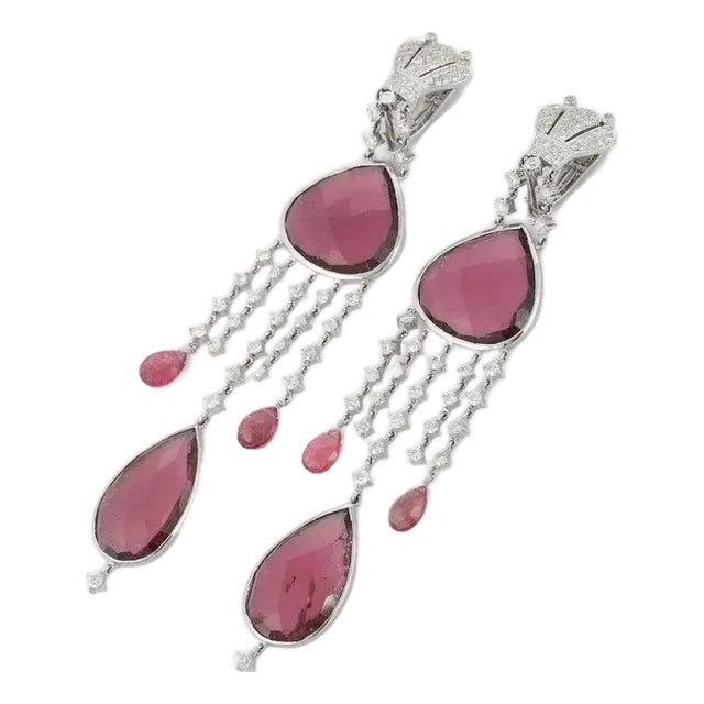 50.5 Carat Ruby & Diamond Victorian Chandelier Earrings in 18k Gold- A Pair For Sale