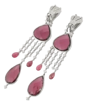 50.5 Carat Ruby & Diamond Victorian Chandelier Earrings in 18k Gold- A Pair