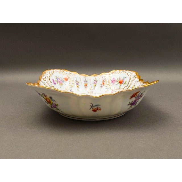 Antique Dresden Germany Franziska Hirsch Scalloped Floral Porcelain Serving Bowl For Sale In Miami - Image 6 of 9