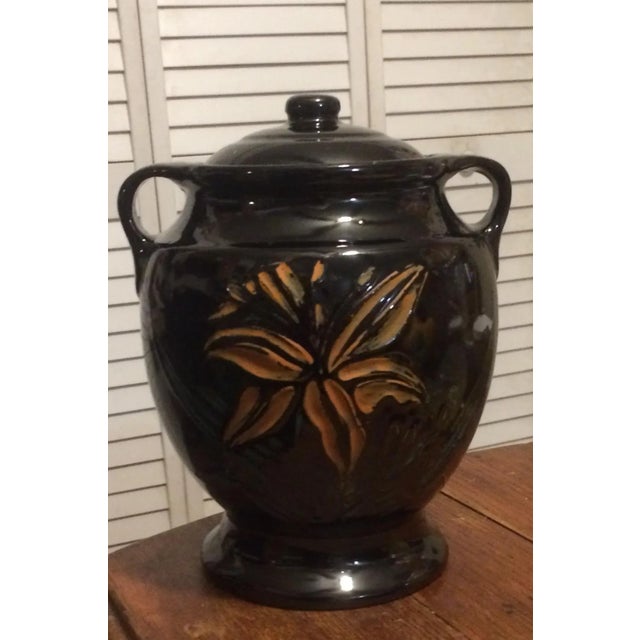 Orange Day Lily, Black Large Art Nouveau Arts & Crafts Sculptural Urn W/ Lid For Sale - Image 10 of 11