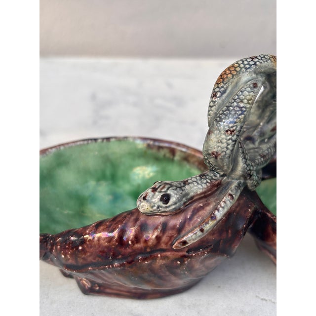 Rare French Majolica Palissy Snake Salt Cellar Pot Thomas Sergent For Sale - Image 4 of 6