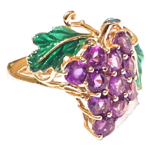 Bochi"Capri" Vintage Enamel & Purple Amethyst Ring 18K Gold & Silver For Sale