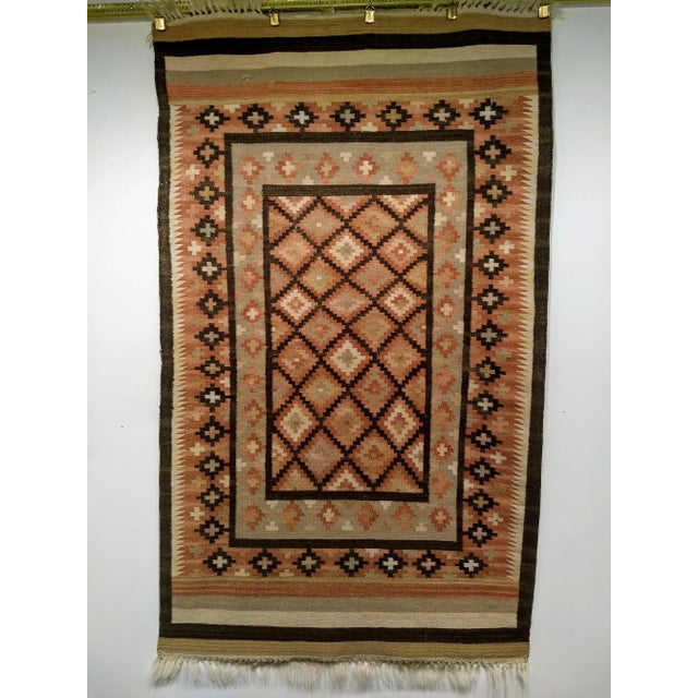 Vintage American Southwestern Kilim Rug, Handwoven Wool, Geometric Pattern, 3x5 For Sale - Image 13 of 13