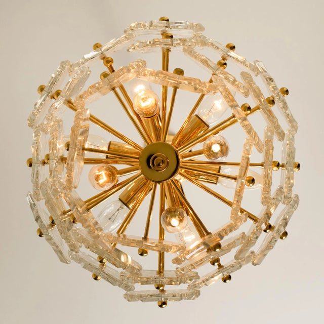 Glass and Brass Floral 3-Tier Light Fixture from Hillebrand, 1970s For Sale - Image 12 of 15