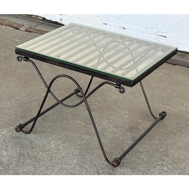 French Wrought Iron Directoire Style Side Table With Glass Top For Sale - Image 4 of 11