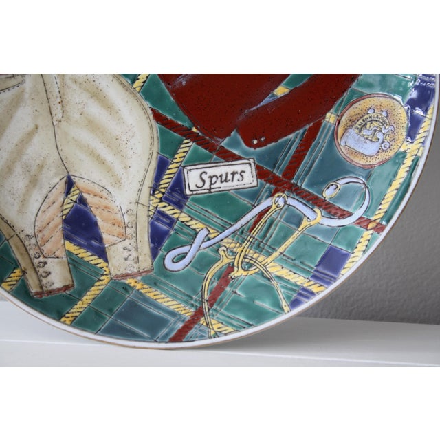 Campaign Vintage Equestrian Theme Plaid Pattern Decorative Plate For Sale - Image 3 of 8
