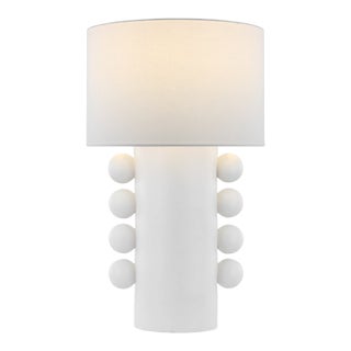 Kelly Wearstler by Visual Comfort Signature Tiglia Tall Cordless Table Lamp in Plaster White with Linen Shade For Sale