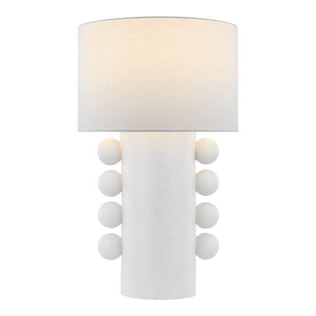 Kelly Wearstler by Visual Comfort Signature Tiglia Tall Cordless Table Lamp in Plaster White with Linen Shade For Sale
