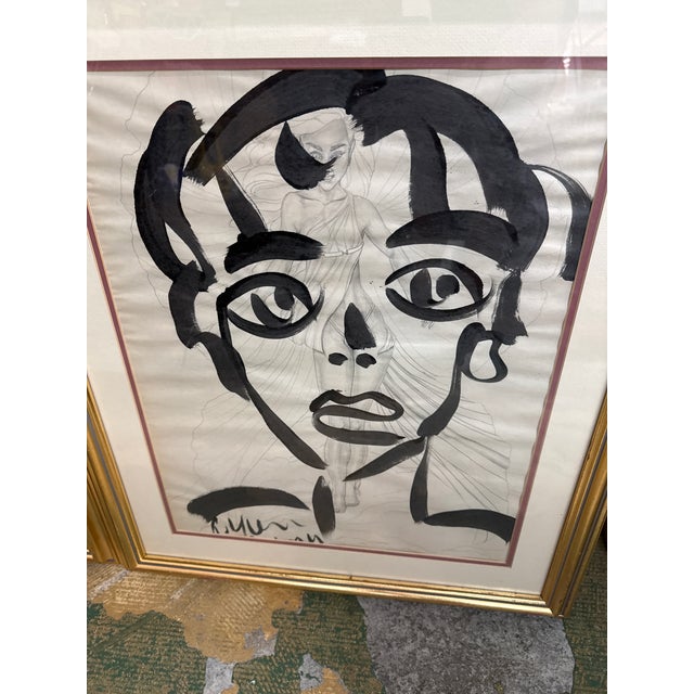 Abstract 1960s Early Peter Keil Abstract Portrait Paintings, a Pair For Sale - Image 3 of 8