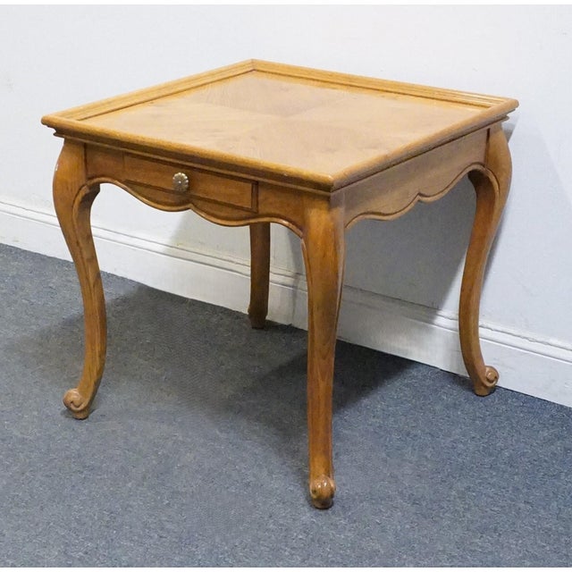 French Provincial High End Bookmatched Oak Country French Provincial 26" Square Accent End Table 2618-93 For Sale - Image 3 of 11