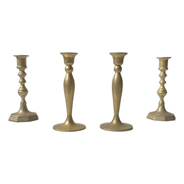Vintage Danish Classical Candleholders in Brass, 1970s, Set of 4 For Sale