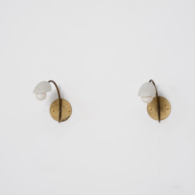 Italian Curved Brass and Opaline Glass Sconces, 1950s, Set of 2 For Sale - Image 12 of 13