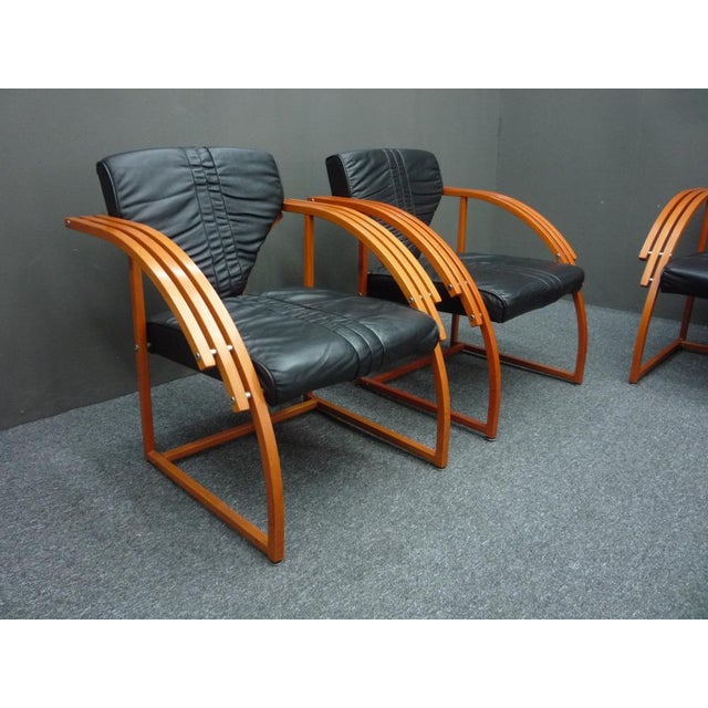 1980s Futuristic Leather Armchairs, 1980s, Set of 4 For Sale - Image 5 of 18