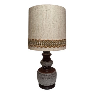 Vintage Fat Lava Ceramic Table Lamp with Fabric Shade from Hustadt-Leuchten, 1970s For Sale