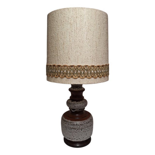 Vintage Fat Lava Ceramic Table Lamp with Fabric Shade from Hustadt-Leuchten, 1970s For Sale