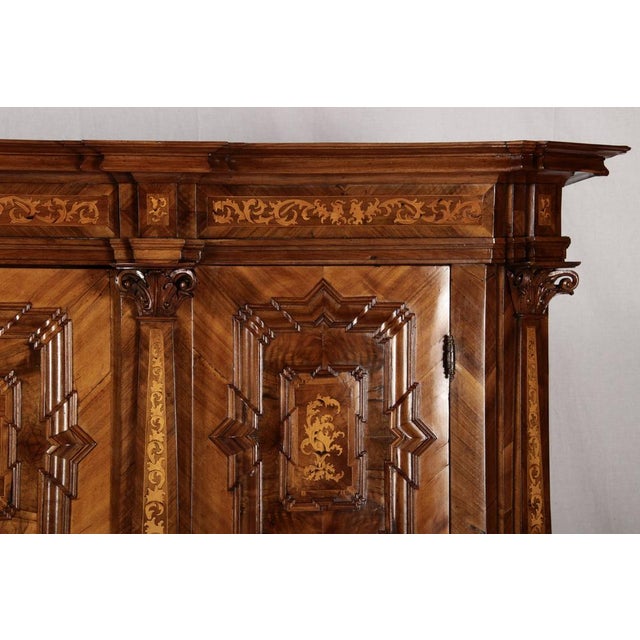 Antique Baroque Walnut Cabinet with Pilasters, Corinthian Capitals and Inlays, Vienna, Austria, 1750s For Sale - Image 18 of 18