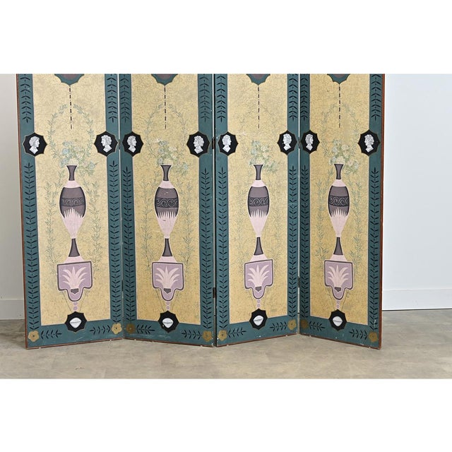 Teal English Early 20th Century Bloomsbury Group Folding Screen For Sale - Image 8 of 15