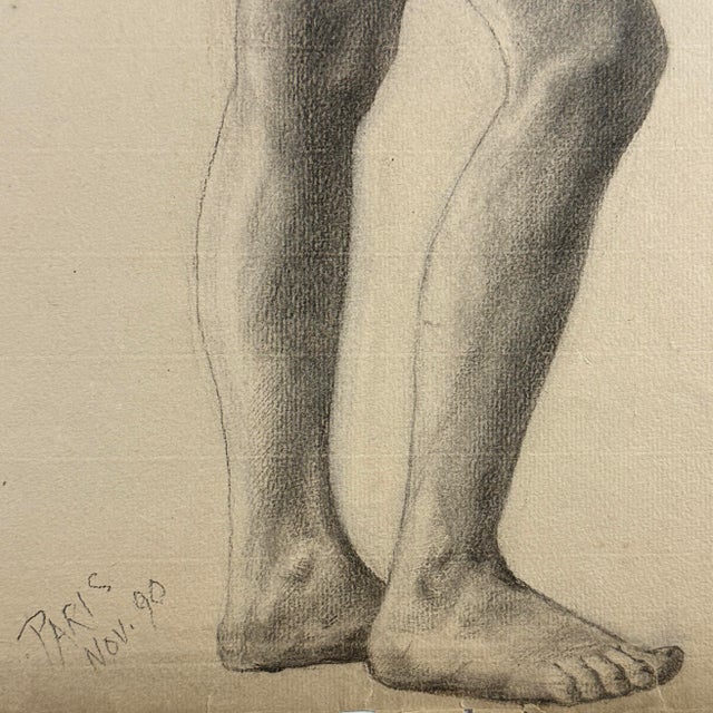 Ludwig Ernst Faber (1855–1913) - Antique Figurative Nude Study of a Standing Woman, Signed (1890, Charcoal on Paper) For Sale - Image 4 of 8