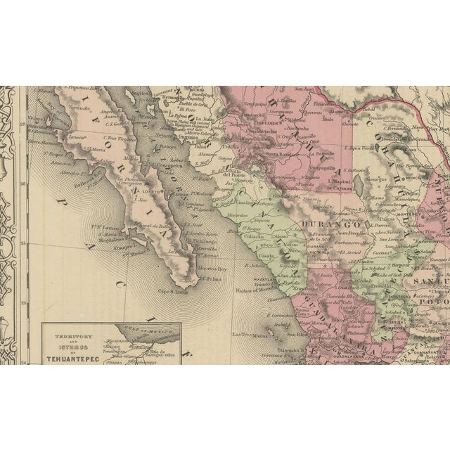 Paper Hand-Colored Map of Mexico with Tehuantepec Inset from Johnson's, USA, 1864 For Sale - Image 7 of 11