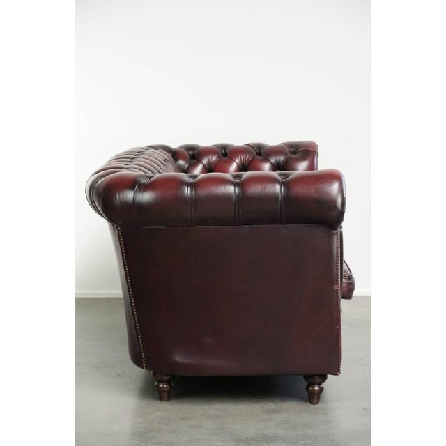 This timeless Chesterfield 2.5-seater sofa is made of cowhide leather and has an amazing dark red color. This characterful...