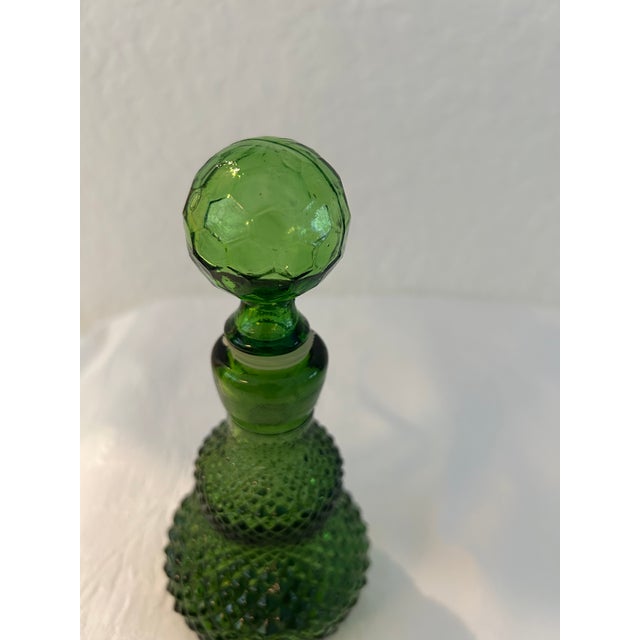 Mid-Century Modern Vintage Diamond Point Green Glass Decanter For Sale - Image 3 of 4