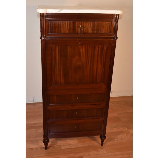 French 1900s Antique French Louis XV Dark Mahogany Secretary Desk Chest of Drawers For Sale - Image 3 of 13